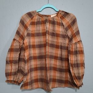 Universal thread bell sleeve plaid top